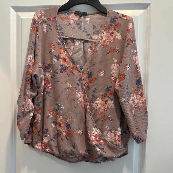 West Kei Tops - West Kei Brown Floral Wrap Top